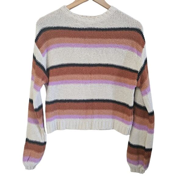 Billabong Seeing Double Striped Sweater Womens Sz S Boxy Comfy Lagenlook Earthy - Picture 1 of 8